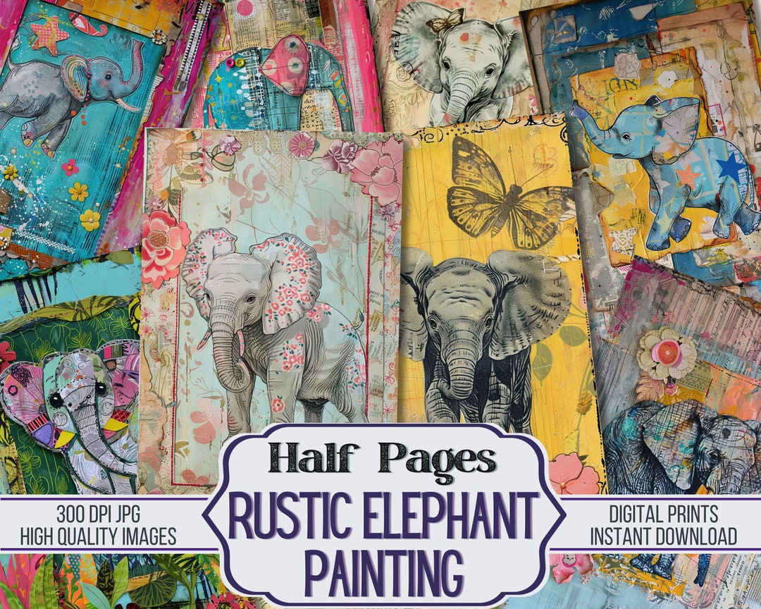 Rustieke olifant schilderij Junk Journal Half Papers - 18 grungy olifant  afdrukbaar stamperia papier, benodigdheden voor plakboek, digitale download  - Etsy België, image size:1080x864