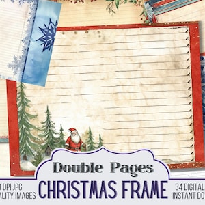 Weihnachtsrahmen leer gesäumt Vintage Junk Journal Papiere, Journal Scrapbook Versorgung - 34 Winter Style Junk Journal Seiten, Weihnachtsseiten