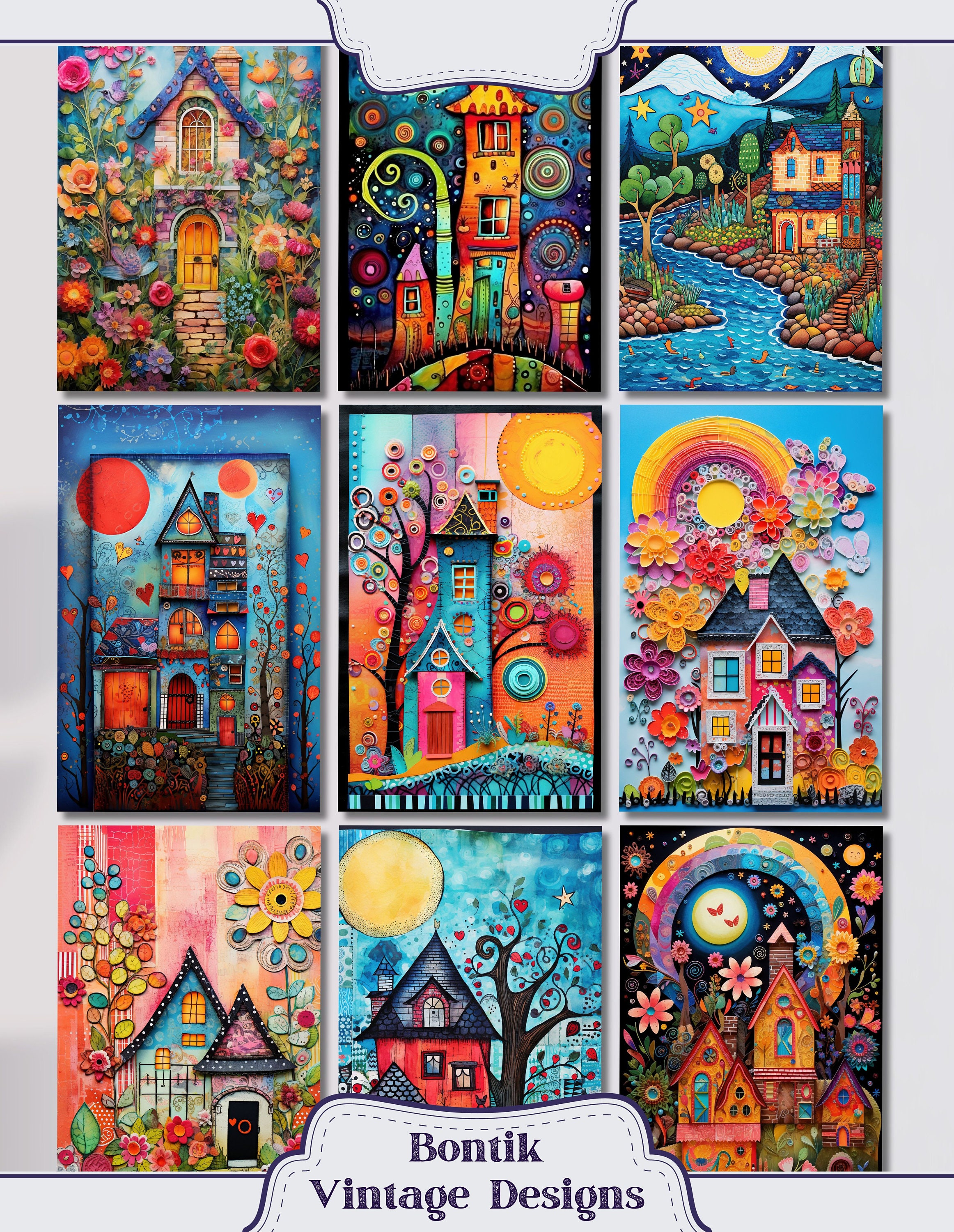 Whimsical Houses Junk Journal Half Papers - 36 Whimsical and Quirky ...