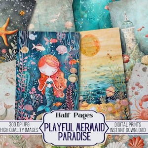 Diário de lixo Playful Mermaid Paradise Metade de papéis - 20 páginas decorativas para impressão com tema marinho, suprimentos para scrapbook, download digital