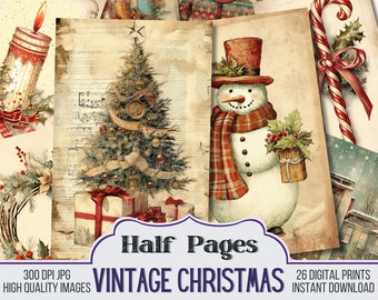 Vintage Christmas Junk Journal Half Papers, Scrapbook Supply - 32 Winter Xmas Junk Journal Pages, Vintage Page, Digital Download