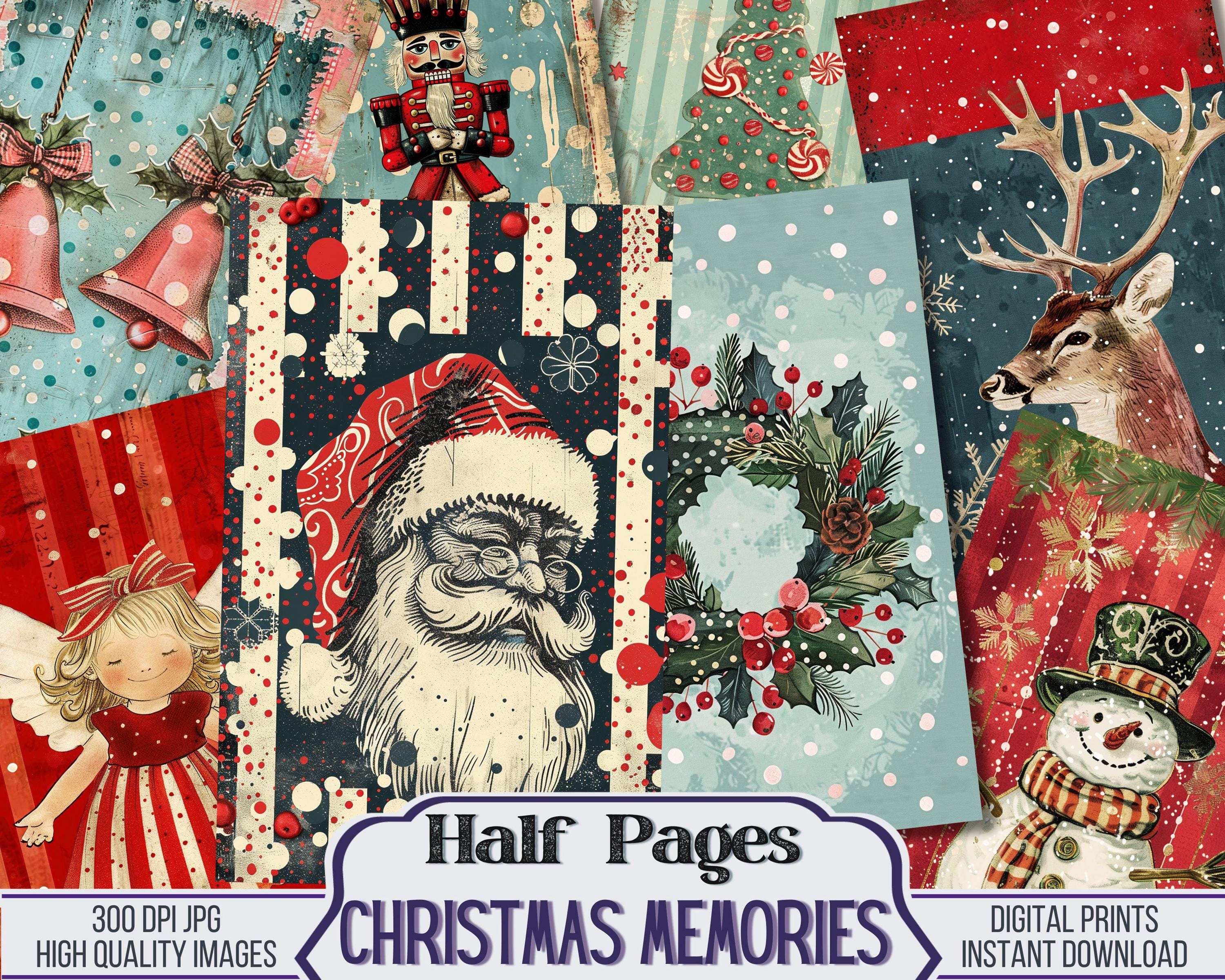 クリスマスの思い出ジャンクジャーナルハーフペーパー、スクラップ