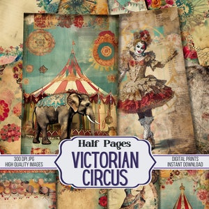 Papeles de diario basura de circo victoriano: 24 páginas decorativas vintage para imprimir, suministros para álbumes de recortes, descarga digital