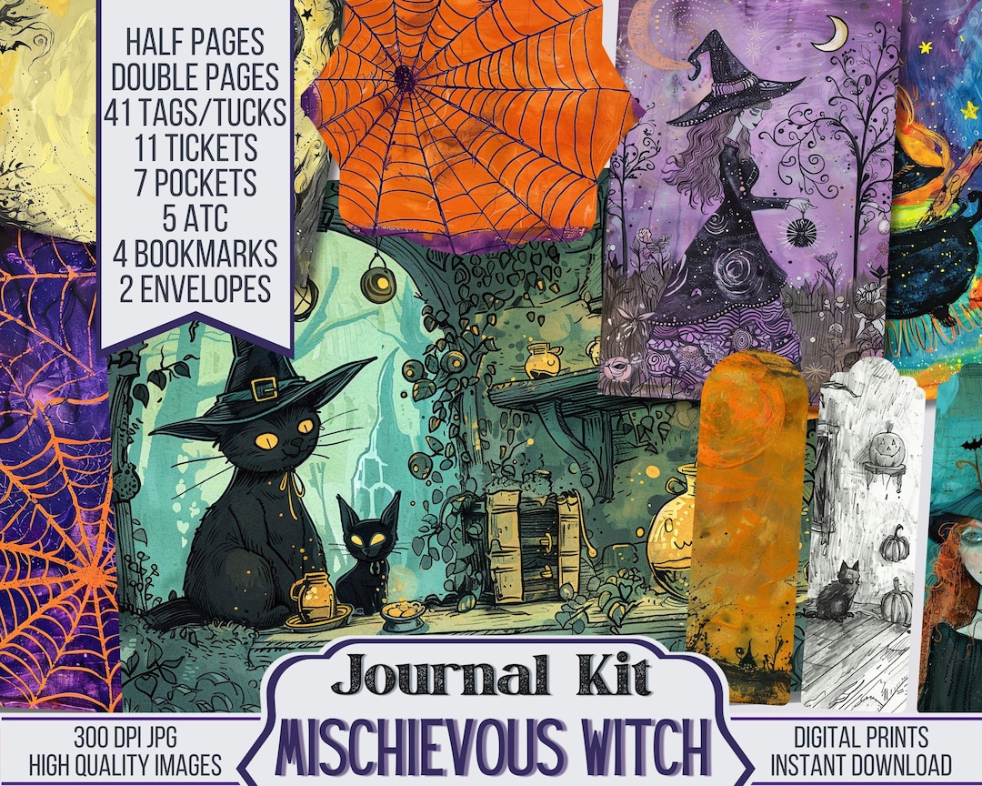 Mischievous Witch Junk Journal Printable Kit, Fall Digital Pages ...