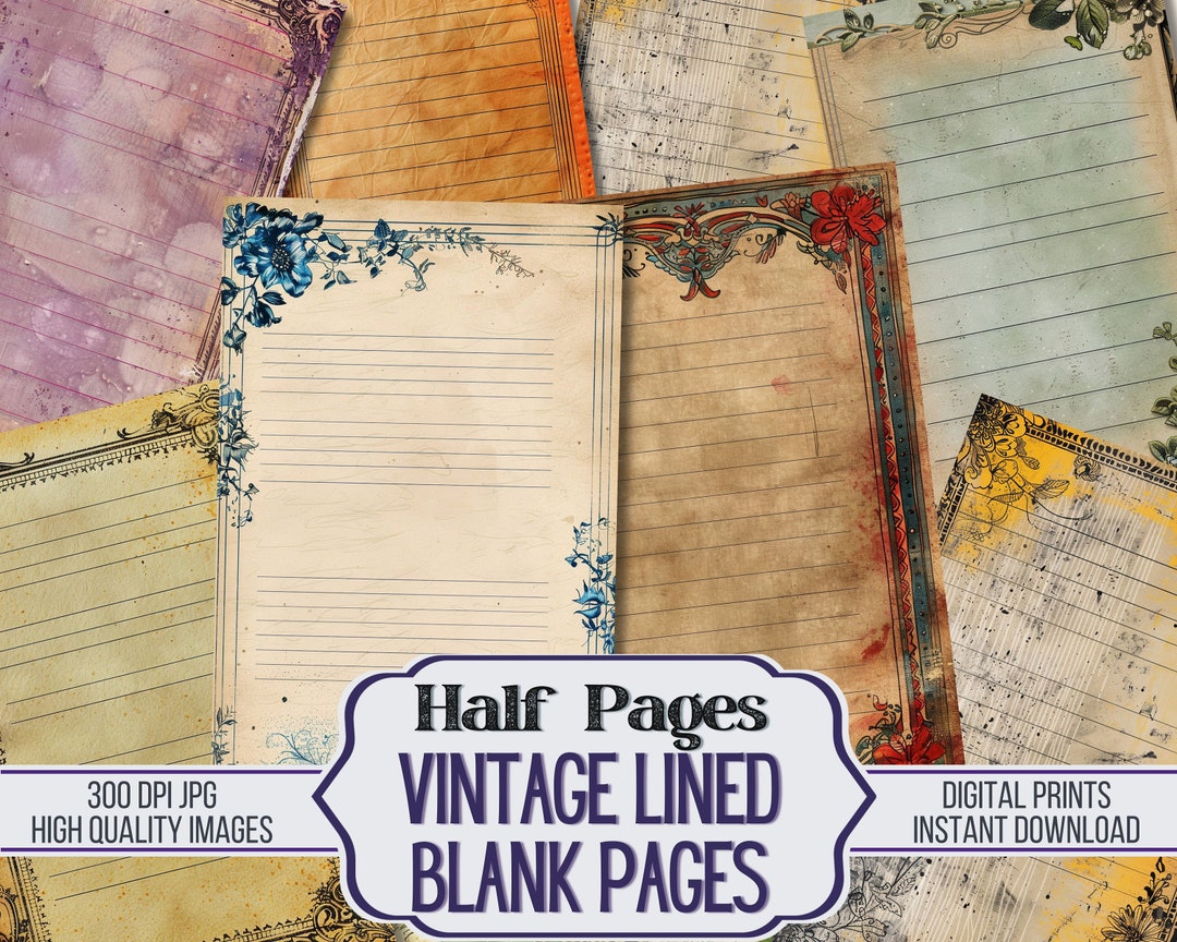 Vintage Lined Blank Pages Junk Journal Half Papers - 20 Background ...