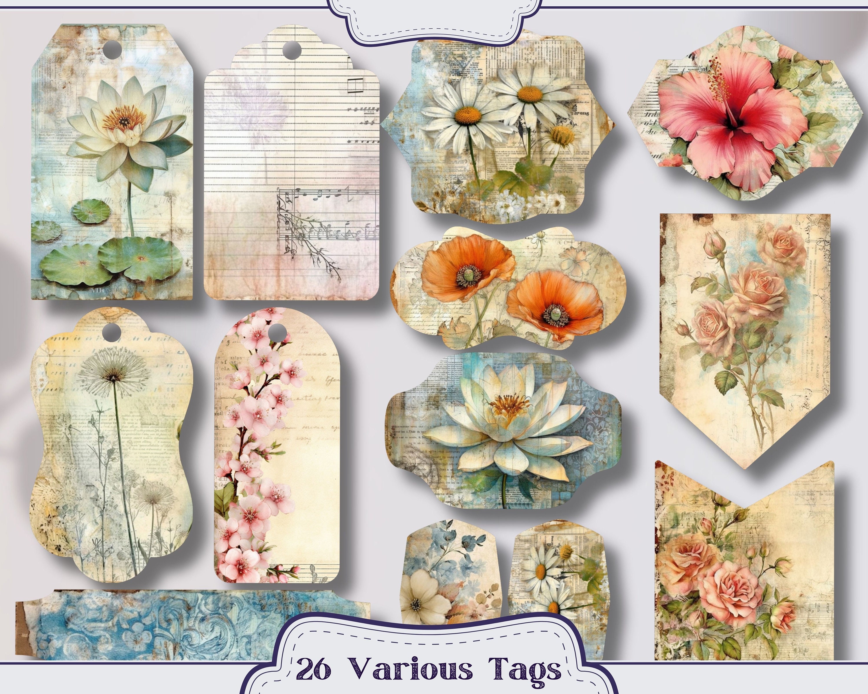 Mixed Flowers Floral Pages Junk Journal Kit Ephemera ATC - Etsy