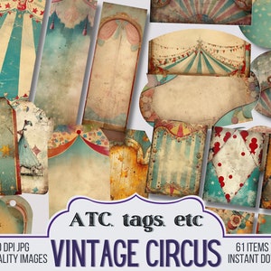 Vintage Zirkus Papier Junk Journal Ephemera, ATC Karten, Tags, Tasche, Kreise, Journal Scrapbook Versorgung - 61 Ephemera - Vintage Seiten