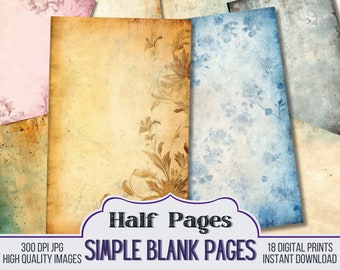 Simple Blank Pages Vintage Junk Journal Half Papers, Journal Scrapbook Supply - 22 Floral Style Junk Journal Pages - Ephemera, Vintage Pages