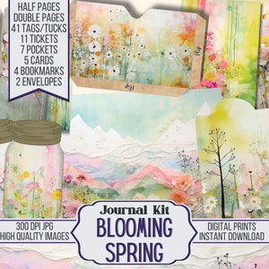 Blooming Spring Collage Junk Journal Digital Kit Ephemera, ATC, Tags, Pockets, Stamperia Paper, Over 100 Digital Printable Items