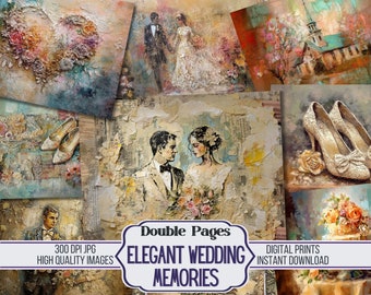 Elegant Wedding Memories Junk Journal Double Papers, 22 Oil Painted Weeding Printable Stamperia Paper, Scrapbook Craft Supplies