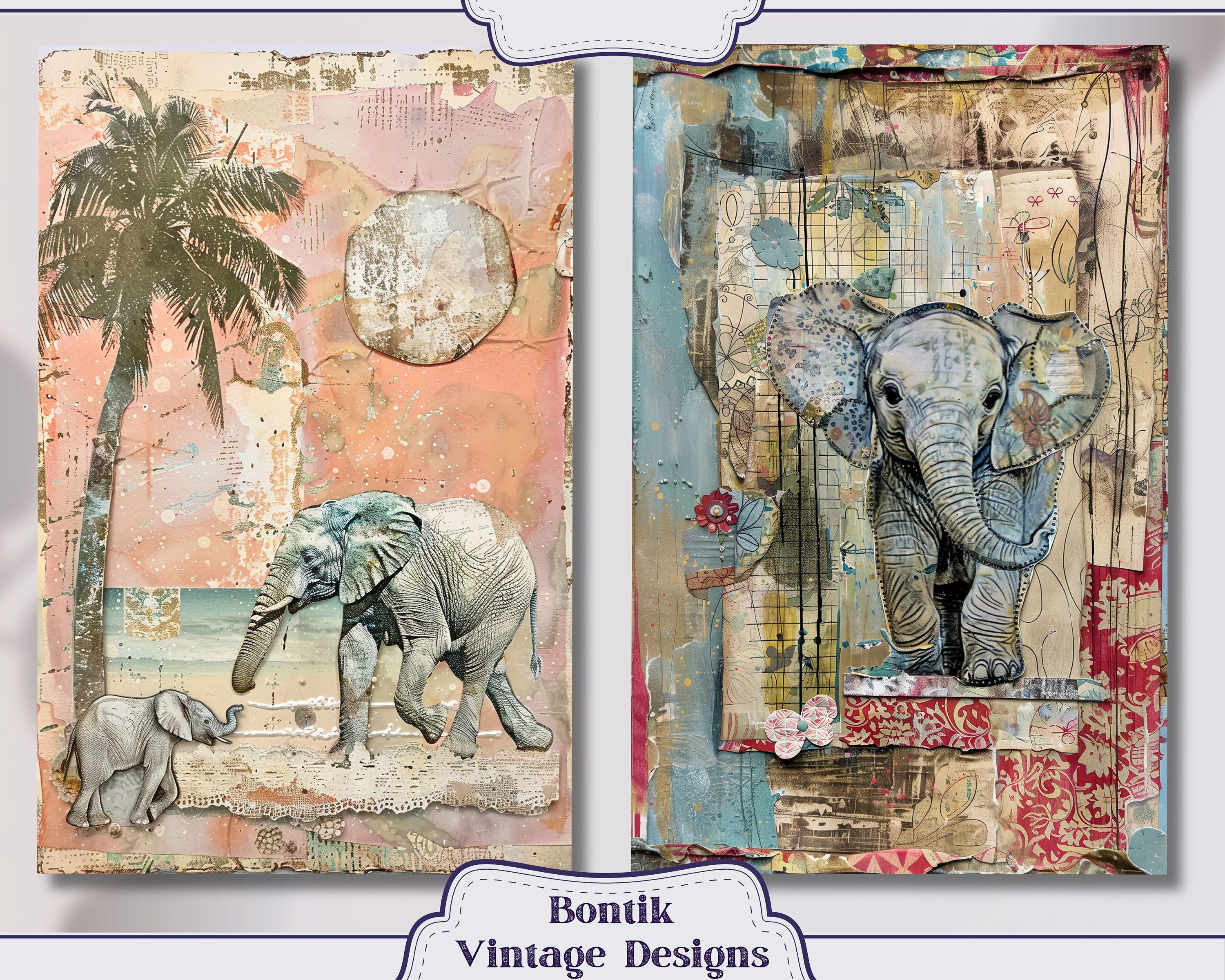 Rustieke olifant schilderij Junk Journal Half Papers - 18 grungy olifant  afdrukbaar stamperia papier, benodigdheden voor plakboek, digitale download  - Etsy België, image size:3000x2400