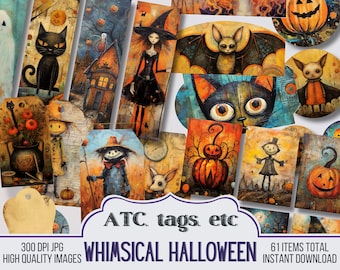 Halloween Printable Ephemera Pack Whimsical Halloween, Printable Halloween ATC, Pockets, Tags, Envelopes, Printable Scrapbooking Supplies