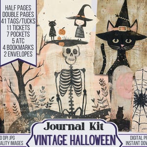 Vintage Halloween Junk Journal Printable Kit, Fall Digital Pages, Autumn Scrapbooking Supplies, Halloween Junk Journal Pages