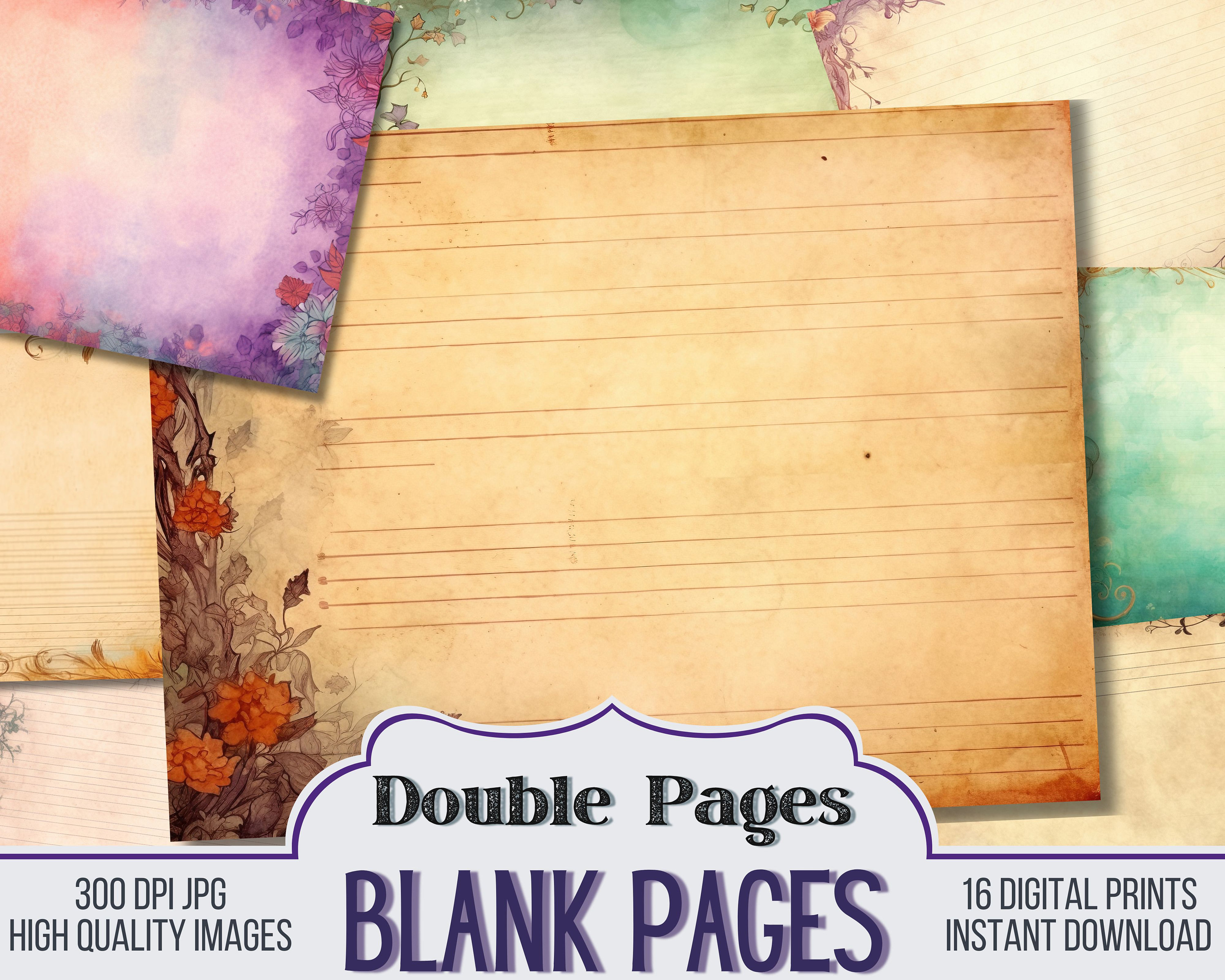 Whimsical Blank and Lined Pages Vintage Junk Journal Paper 