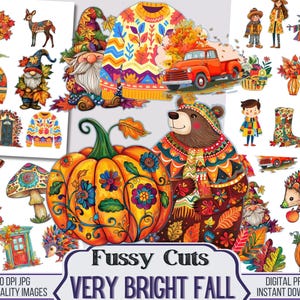 Very Bright Fall Junk Journal Digital Fussy Cut Kit, Printable Clip Art, Scrapbooking Supplies, Autumn Fussy Cut