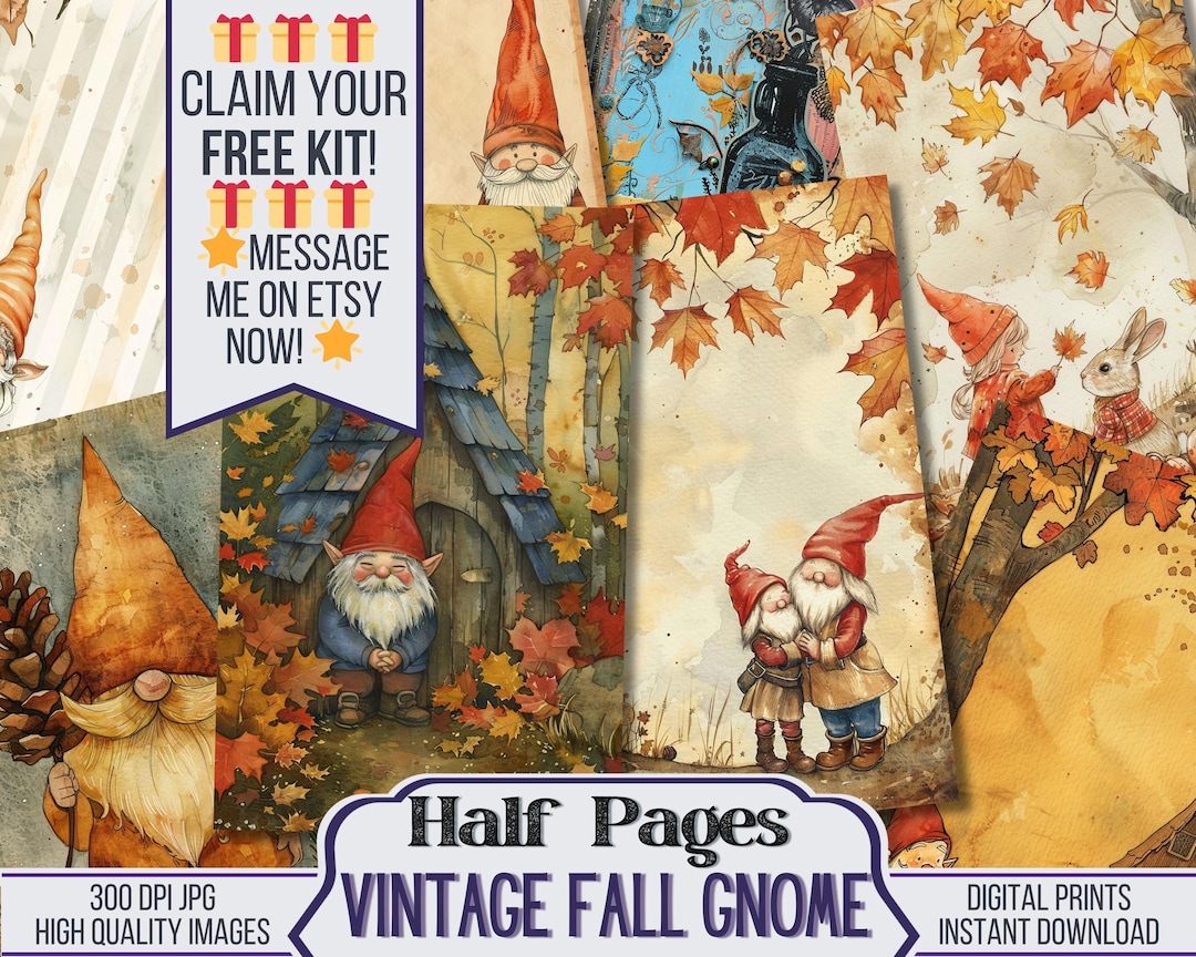 Fall Junk Journal Pages Vintage Fall Gnome, A5 Junk Journal Printable ...
