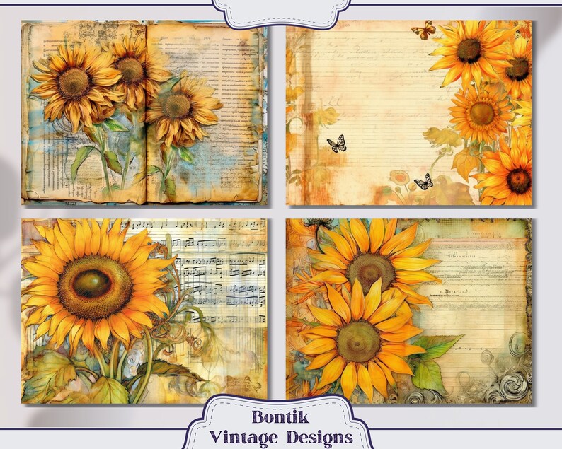 Summer Sunflowers Vintage Junk Journal Paper Journal Etsy