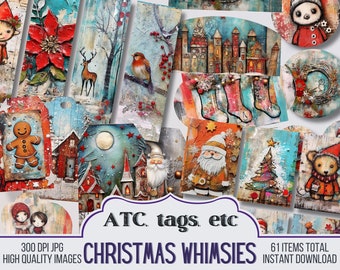Christmas Whimsies Junk Journal Ephemera, ATC cards, Tags, Pocket, Circles, Journal Scrapbook Supply - 61 Ephemera - Vintage Page, Printable