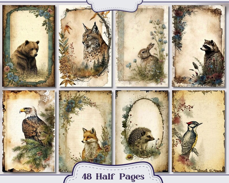Forest Animals on a Journal Page Journal Kit Ephemera, ATC, Tags ...