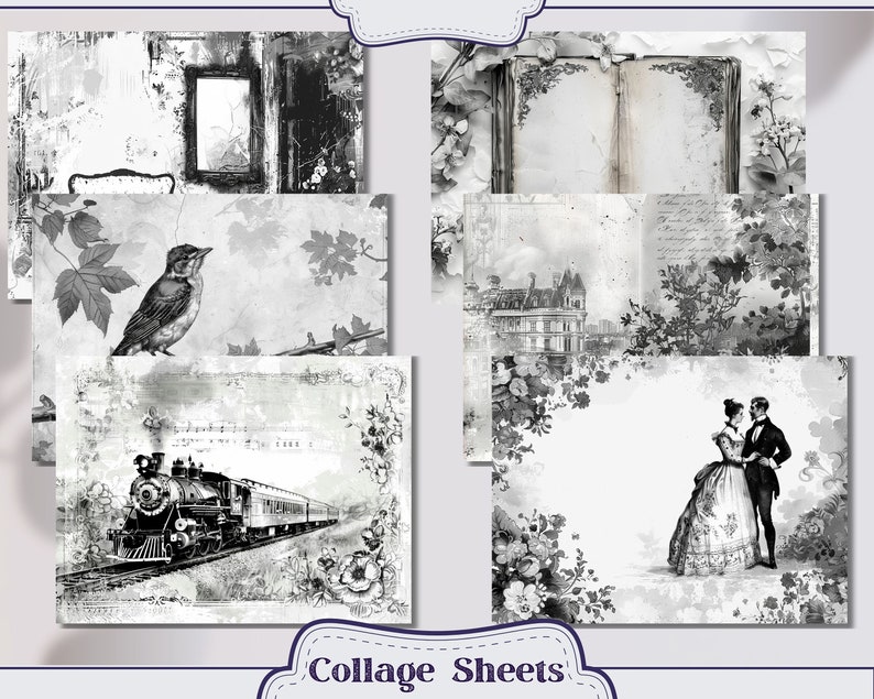 Vintage Black and White Pages Junk Journal Kit Ephemera, ATC, Tags ...