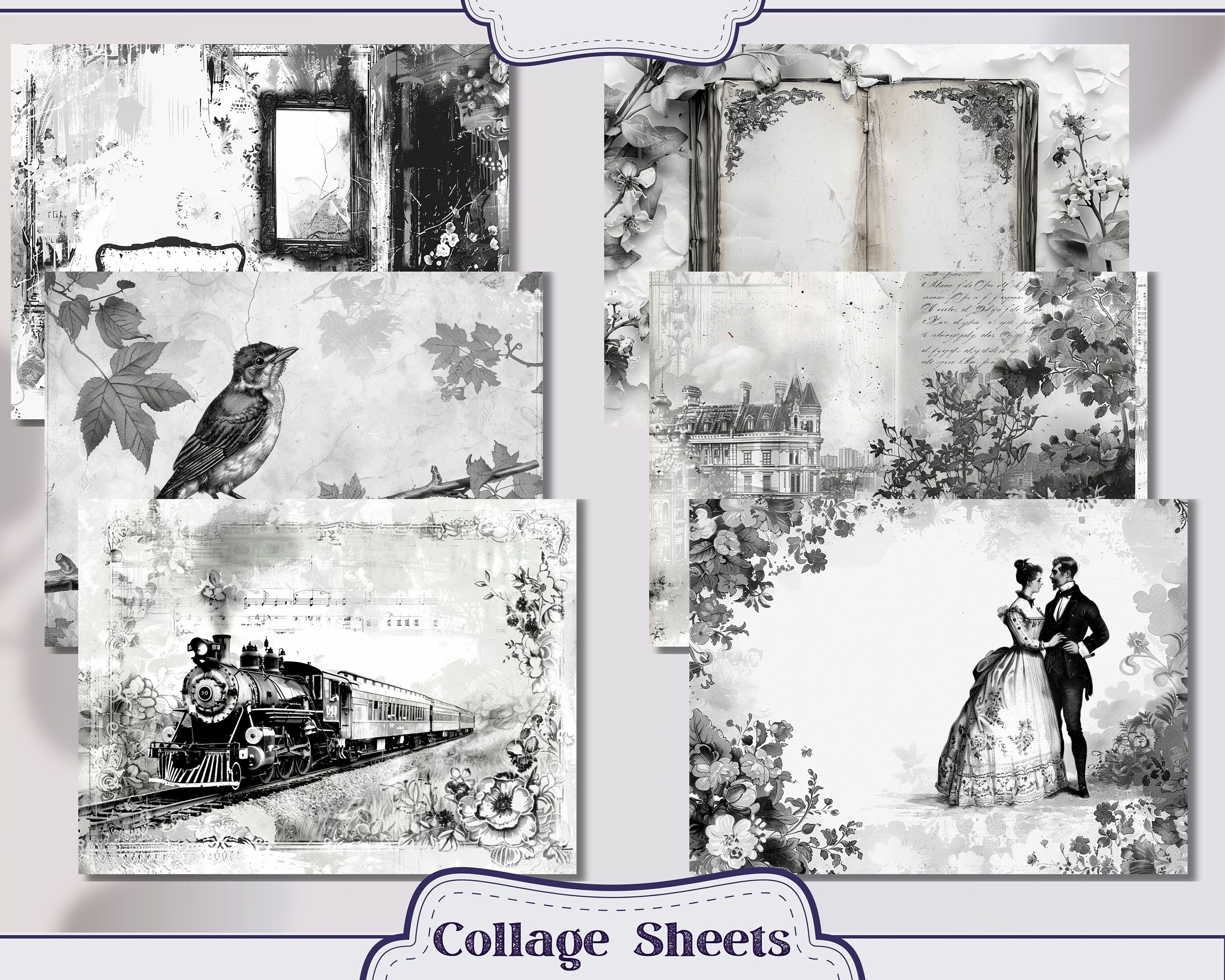 Vintage Black and White Pages Junk Journal Kit Ephemera, ATC, Tags ...
