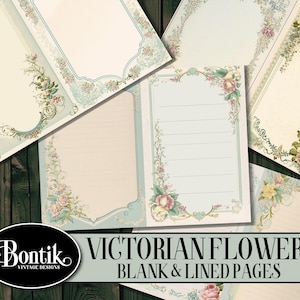 Pagina di diario vuota con fiori vittoriani, pagina vuota stampabile, carta da collage vintage, carta da scrapbooking digitale, carta da parati per diario spazzatura effimera