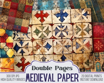 Medieval Parchment Paper Vintage Junk Journal Double Papers, Scrapbook Supply, 20 Journal Pages, Vintage Pages, Digital Download