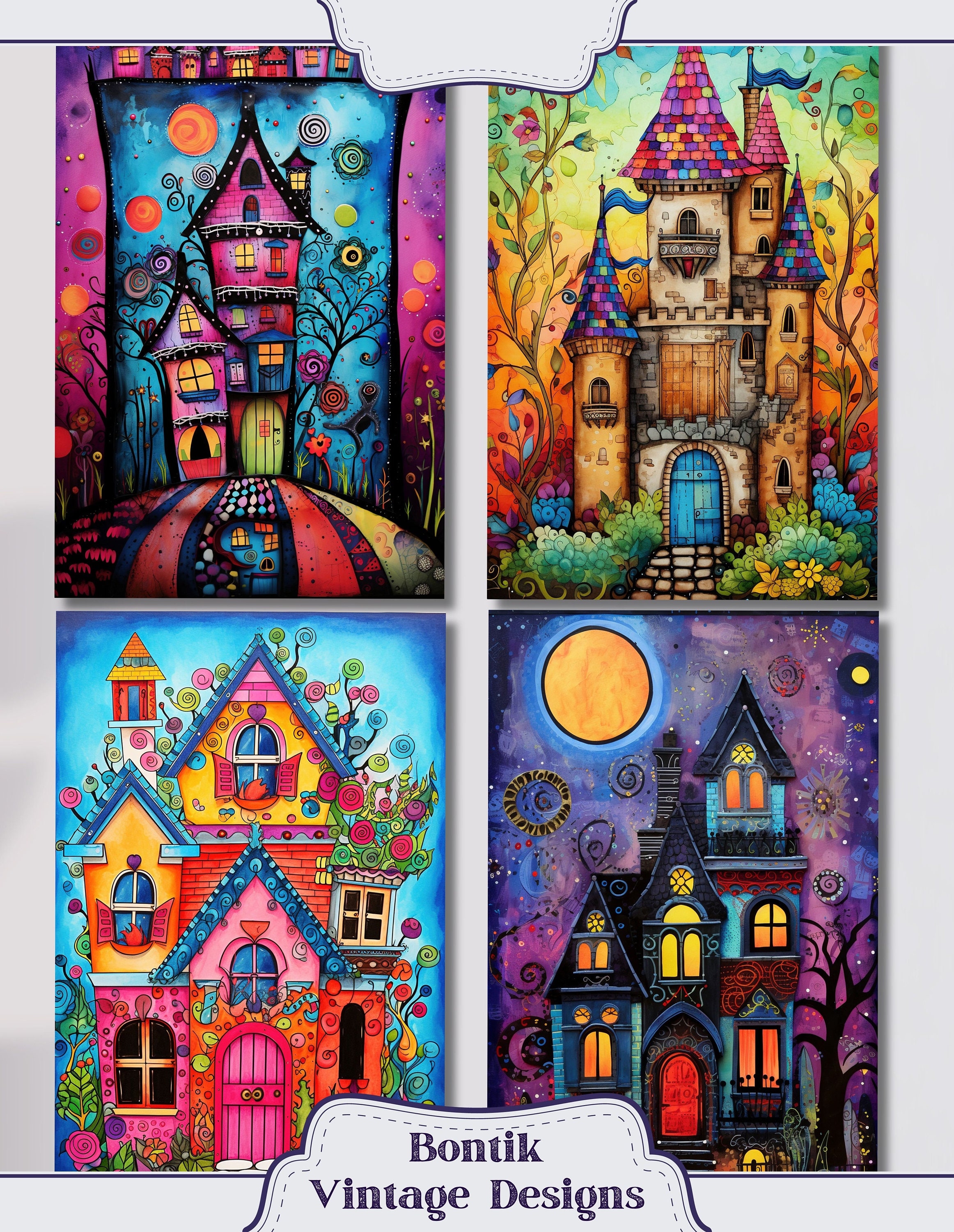 Whimsical Houses Junk Journal Half Papers - 36 Whimsical and Quirky ...