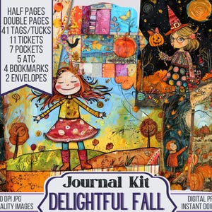 Delightful Fall Junk Journal Kit Ephemera, ATC, Tags, Pocket, Scrapbook Supply, Autumn Pages, Over 100 Digital Items, 64 Journal Pages