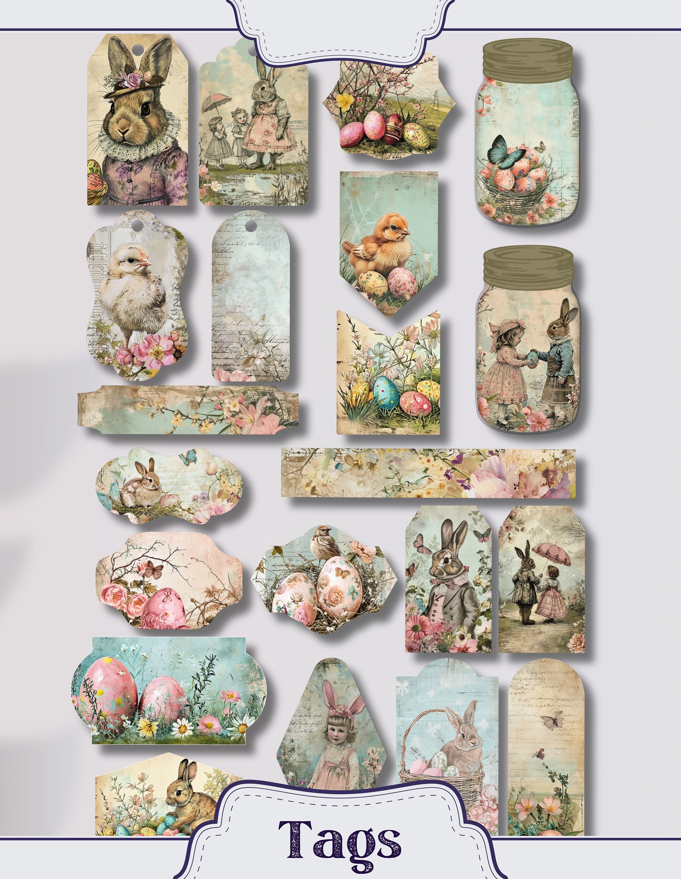Vintage Easter Junk Journal Kit Ephemera, Easter Bunny Pages, ATC, Tags ...