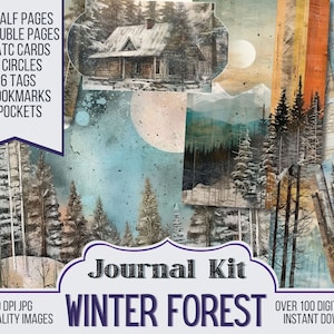 Mixed Media Winter Forest Junk Journal Kit Ephemera, ATC, Tags, Tasche, Scrapbook Versorgung, Weihnachten, über 100 digitale Artikel, printable