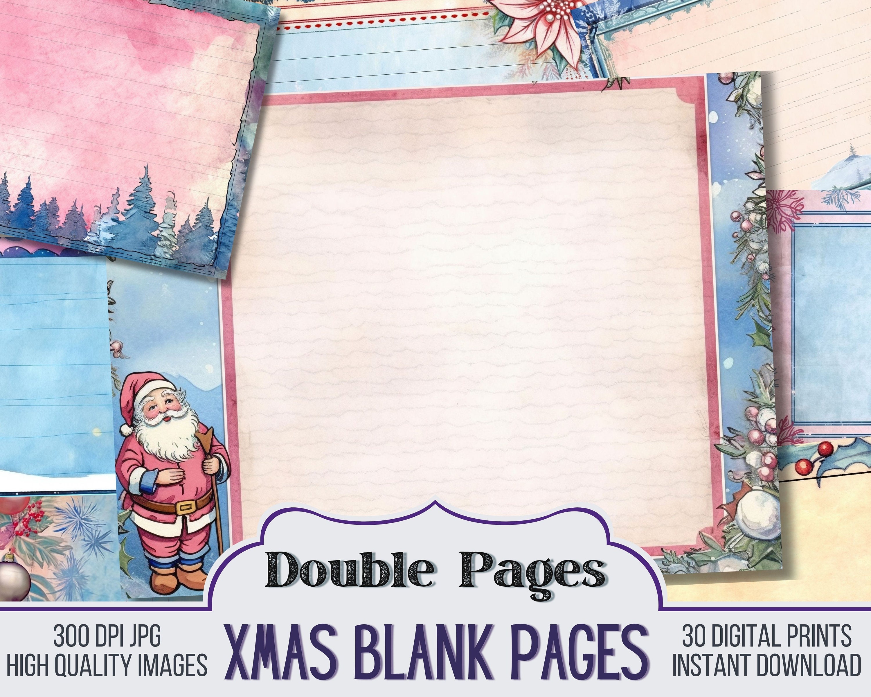 Xmas ジャンクジャーナル Christmas Frame Blank Lined Vintage Junk Journal Papers, Journal