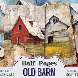 Old Barn Junk Journal Half Papers, Journal Scrapbook Supply - 16 pagine di diario vintage Junk Journal - Ephemera, Stamperia, pagina di diario