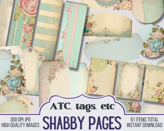 ヴィンテージ シャビー ページ ジャーナル エフェメラ、ATC カード