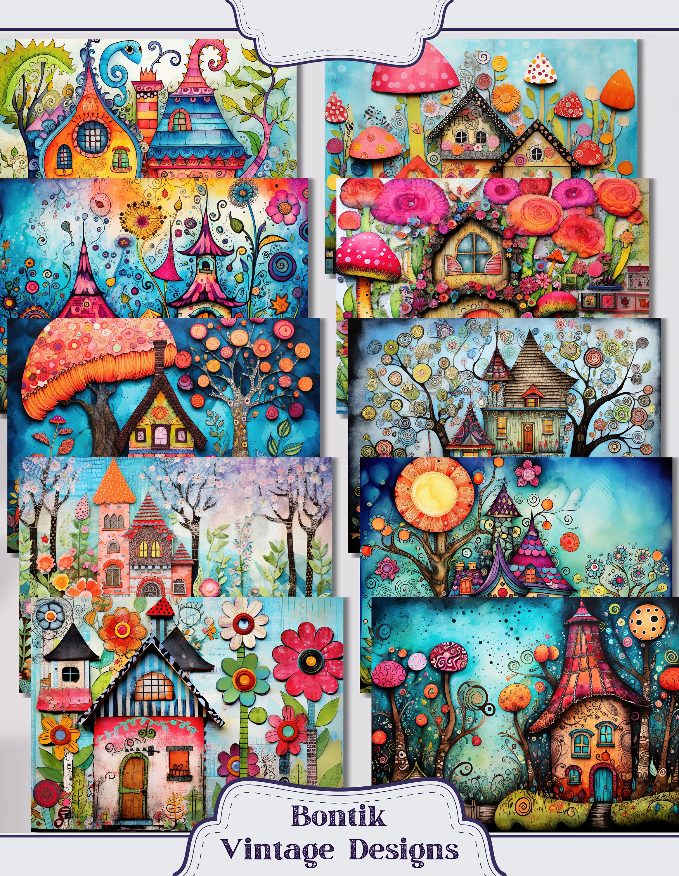 Whimsical Houses Junk Journal Double Papers, 24 Quirky Printable ...