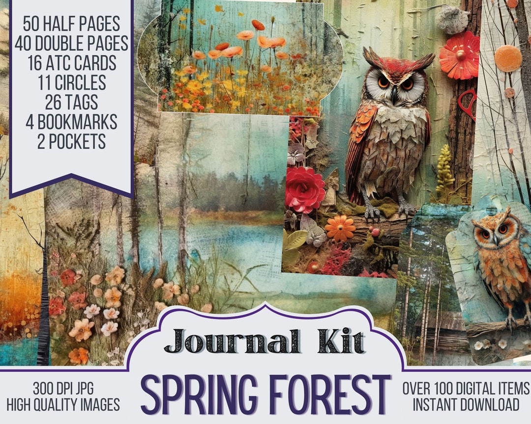 Mixed Media Spring Forest Junk Journal Kit Ephemera, ATC, Tags, Pocket ...