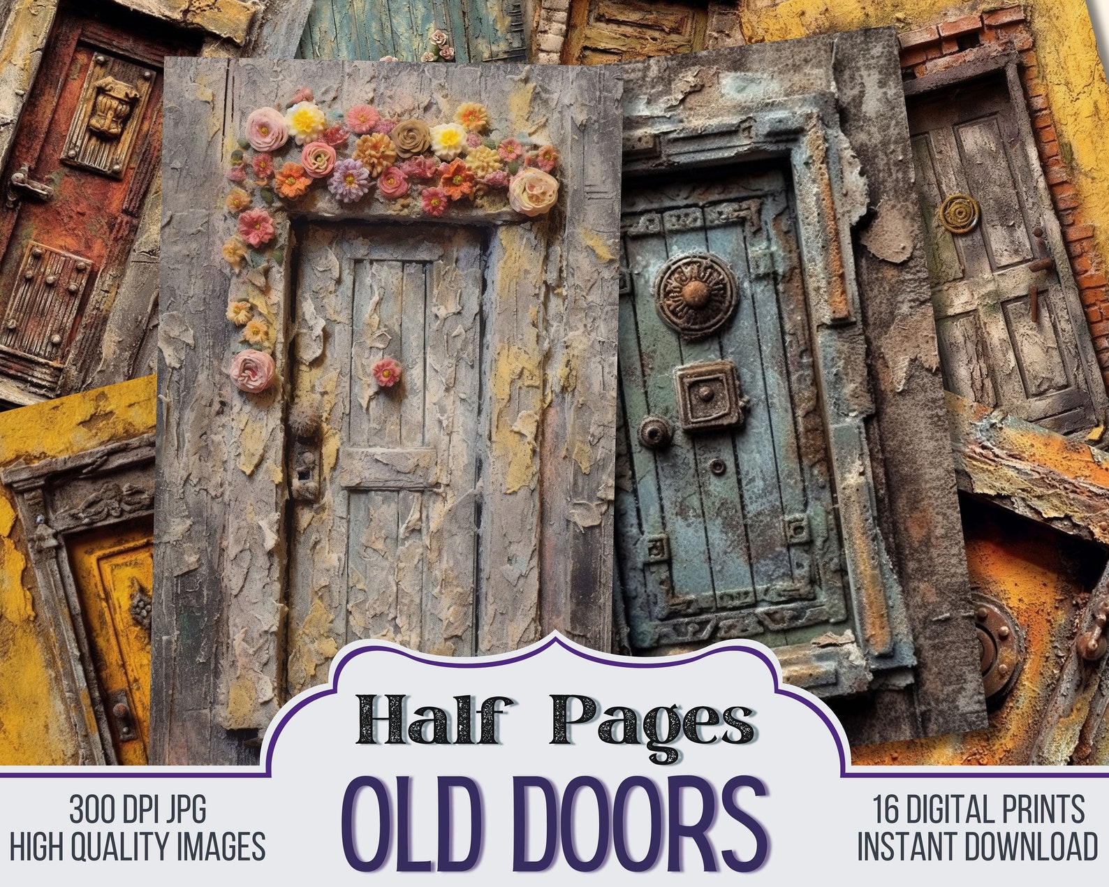 Old Doors Junk Journal Half Papers, Journal Scrapbook Supply - 16 ...