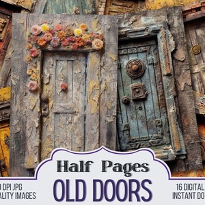 Old Doors Junk Journal Half Papers, Journal Scrapbook Supply - 16 Vintage Junk Journal Pages - Ephemera, Stamperia, 3D Journal Page