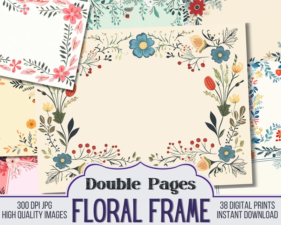 Vector Graphic Floral Framed Blank Vintage Junk Journal Papers