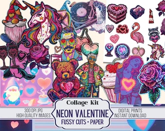 Valentine Junk Journal Fussy Cut Kit Digital Valentine Clip Art Printable Ephemera Valentine Scrapbook Pages Craft Supplies