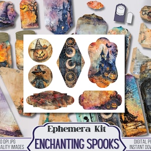 Enchanting Spooks Halloween Printable Ephemera Pack, Printable Grungy Halloween ATC, Pockets, Tags, Envelopes, Scrapbooking Supplies