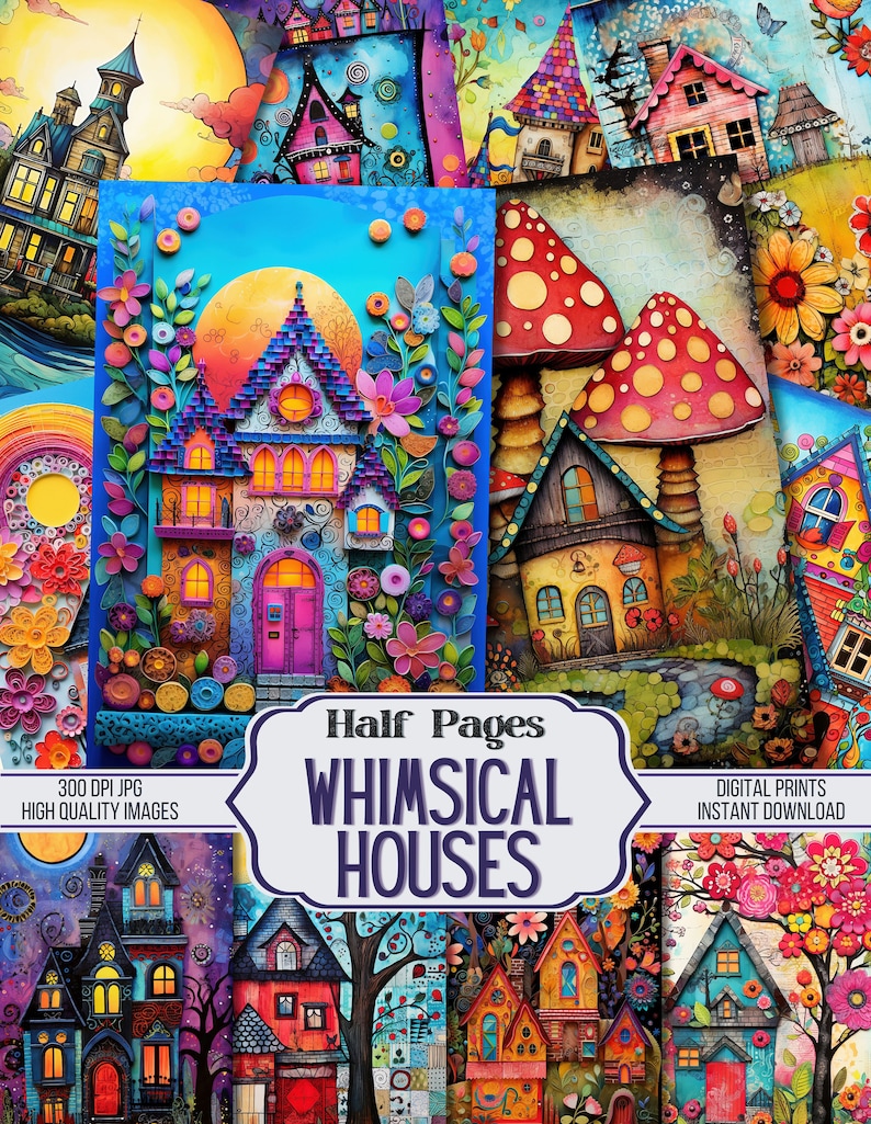 Whimsical Houses Junk Journal Half Papers - 36 Whimsical and Quirky ...