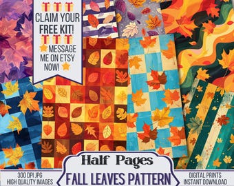 Fall Junk Journal Pages Fall Leaves Pattern, A5 Junk Journal Printable Kit, Autumn Printables, Fall Ephemera Scrapbooking Supplies