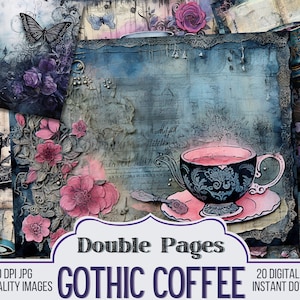 Gothic Coffee Cups Dark Vintage Junk Journal Papers, Journal Scrapbook Supply - 20 Gothic Style Junk Journal Pages - Ephemera, Vintage Pages