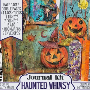 Haunted Whimsy Junk Journal Printable Kit, Fall Digital Pages, Autumn Scrapbooking Supplies, Halloween Junk Journal Pages