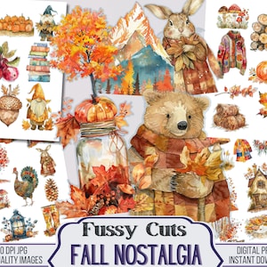 Herfst nostalgie junk Journal digitale kieskeurig knippen Kit, afdrukbare illustraties, scrapbooking benodigdheden, herfst kieskeurig knippen