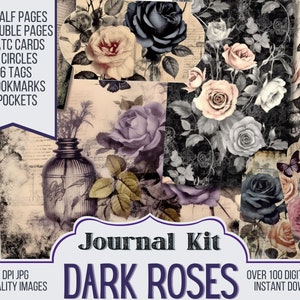 Dark Roses Gothic Journal Kit Ephemera, ATC, Tags, Pocket, Scrapbook Versorgung, Leere Seiten, Über 100 Digitale Elemente, Printable Journal Kit