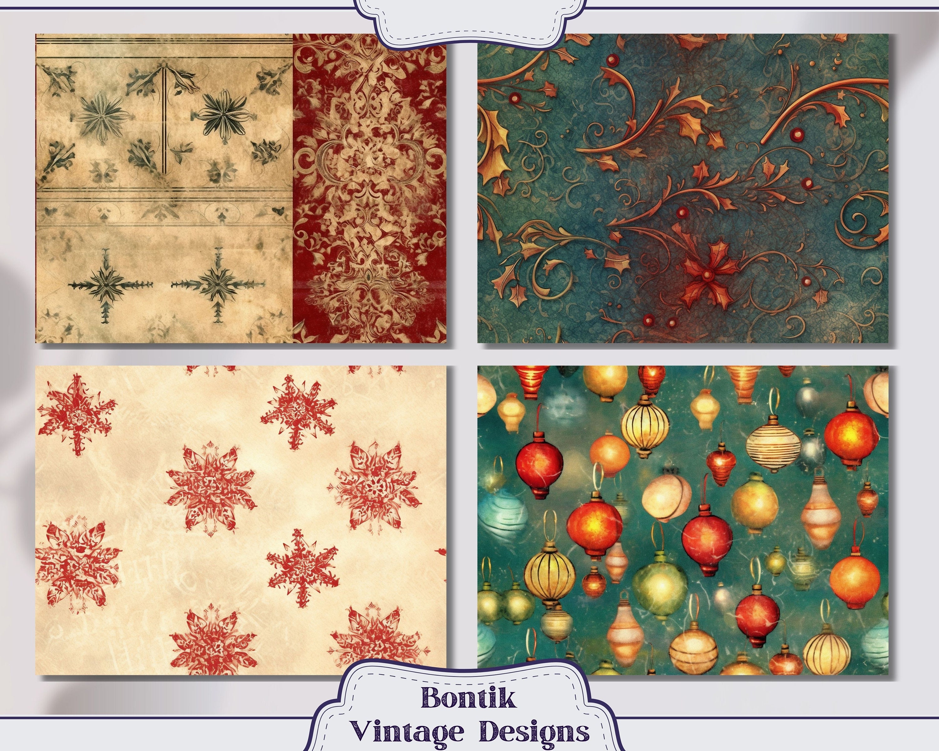 10 Vintage Christmas Parchment Paper Digital Images 