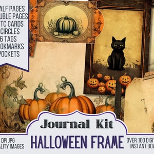 Halloween Rahmen Junk Journal Kit Ephemera, ATC, Tags, Pocket, Scrapbook Versorgung, Halloween, über 100 digitale Elemente, 38 Digi Journal Seiten