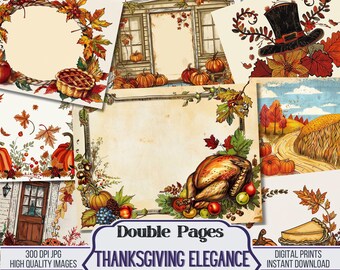 Thanksgiving Elegance Junk Journal Printable Set von Vintage Seiten ist perfekte Ergänzung zu Ihrem Herbst Scrapbooking und Journaling Zubehör